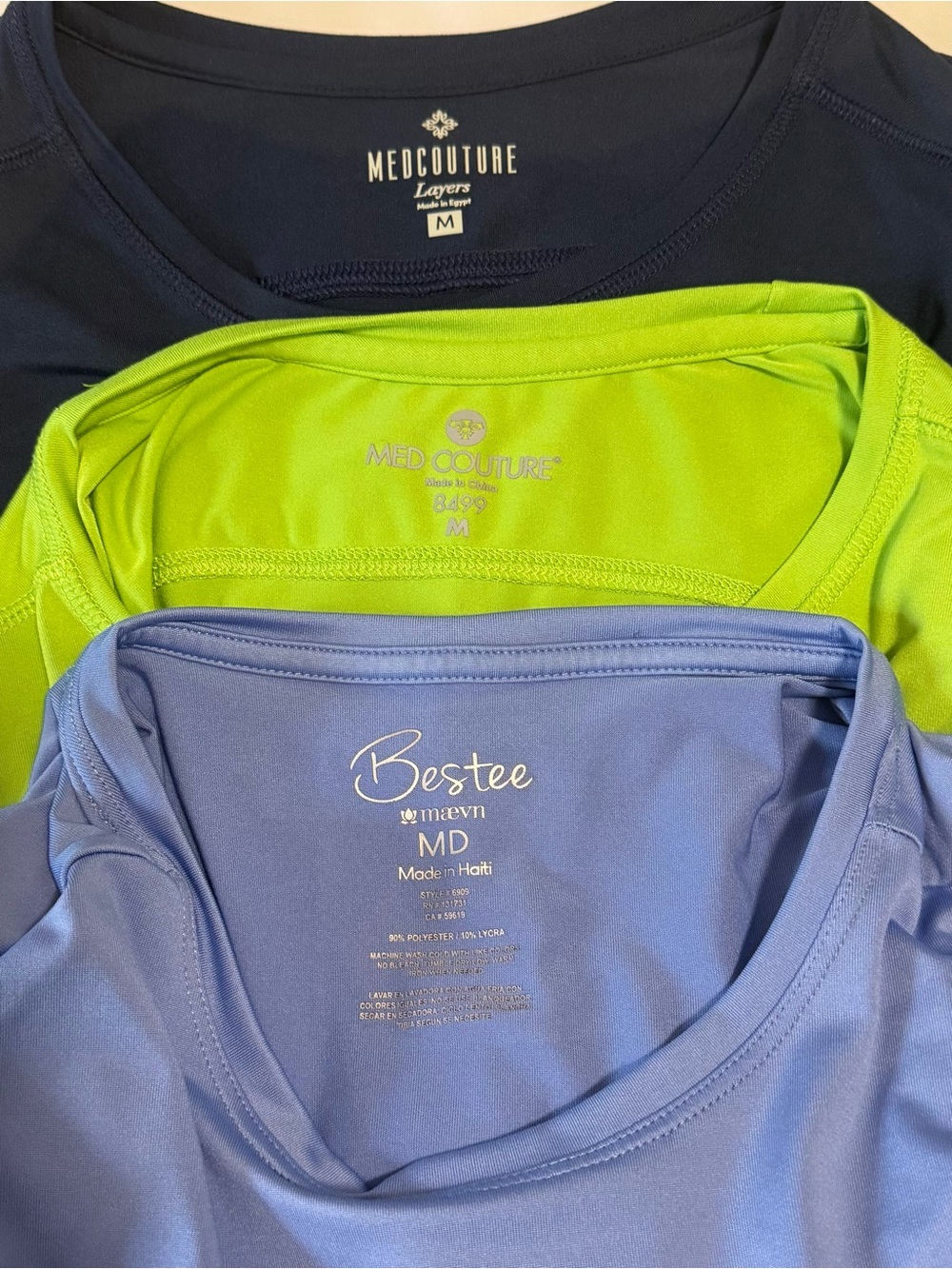 Set of 3 Med Couture/Bestee Buttery Soft  Navy, Lime Green, & Ceil Under Scrubs
